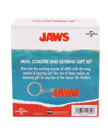LES DENTS DE LA MER - Pack Cadeau - Mug 250ml+ Sous-Verre + Porte-Clés - vue du packaging