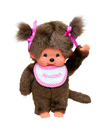 MONCHHICHI - Fille Bavoir Rose & Blanc - Peluche 20cm - vue principale