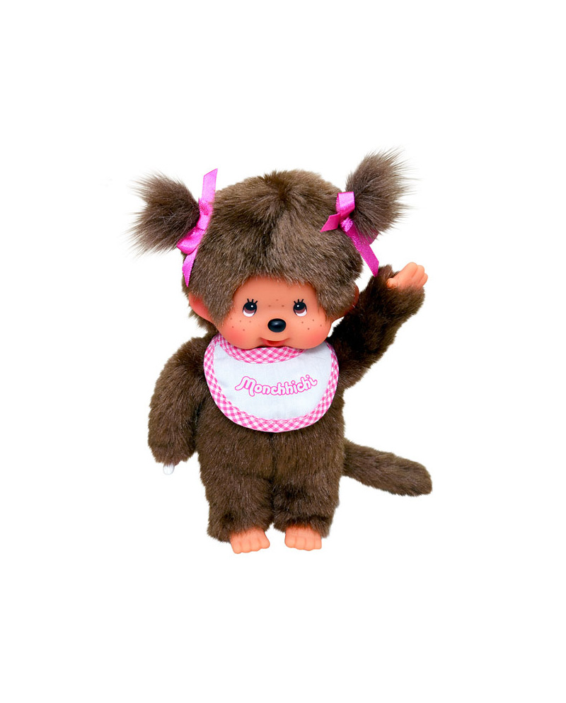 MONCHHICHI - Fille Bavoir Rose & Blanc - Peluche 20cm - vue principale