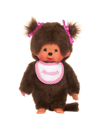 MONCHHICHI - Fille Bavoir Rose & Blanc - Peluche 20cm - vue de face