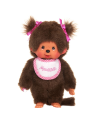 MONCHHICHI - Fille Bavoir Rose & Blanc - Peluche 20cm - vue de face