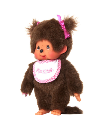 MONCHHICHI - Fille Bavoir Rose & Blanc - Peluche 20cm - vue de profil
