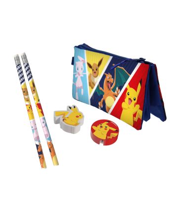 POKEMON - Set de Papeterie avec une Trousse Triple - 5pc - vue principale