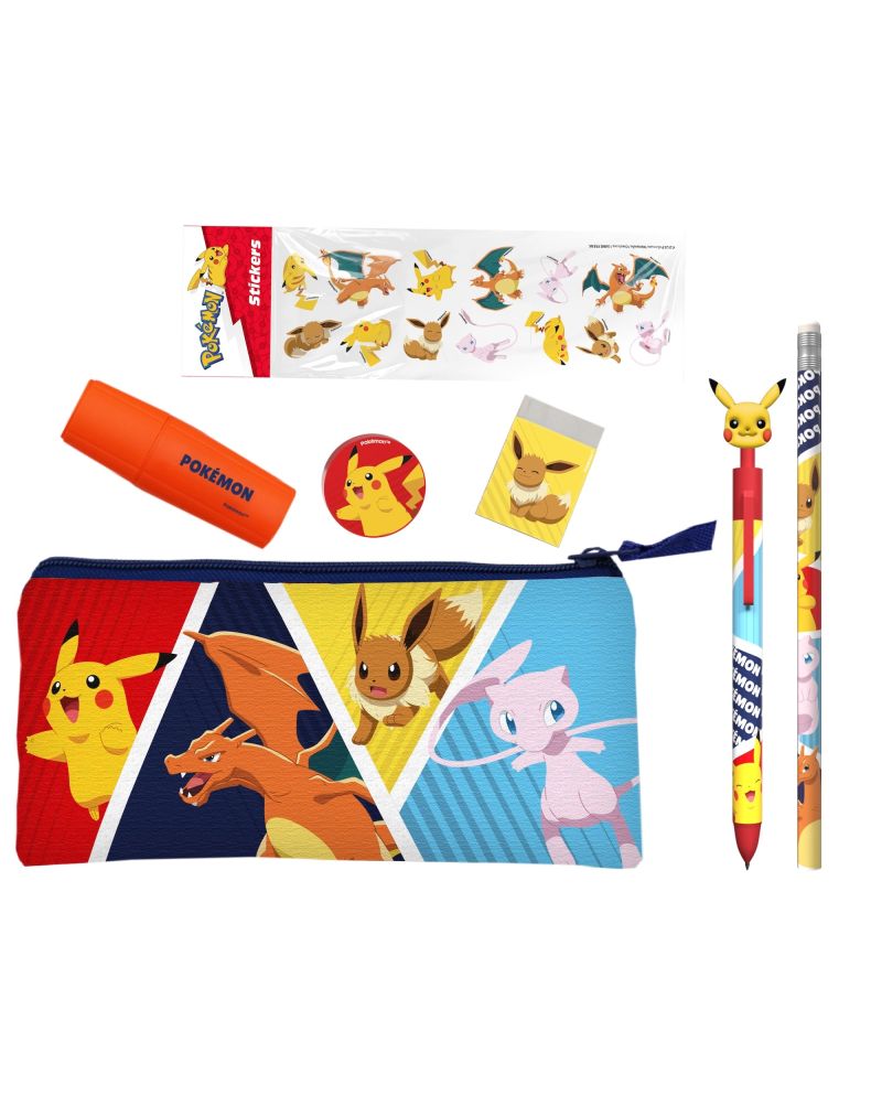 POKEMON - Set de Papeterie avec une Trousse Triple & Stickers - 7pc - vue principale