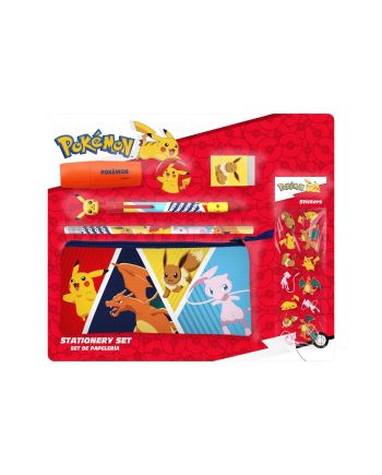 POKEMON - Set de Papeterie avec une Trousse Triple & Stickers - 7pc - vue de face