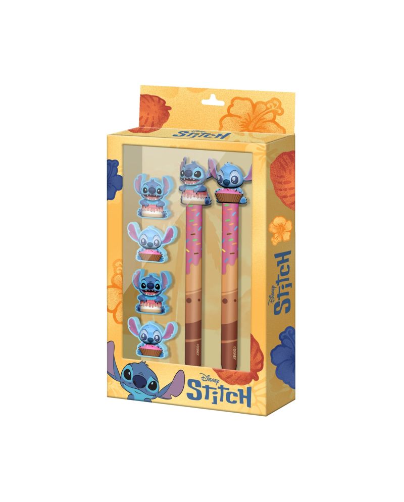 STITCH & ANGEL - Donut - Set de 2 Crayons + 4 Gommes - vue principale