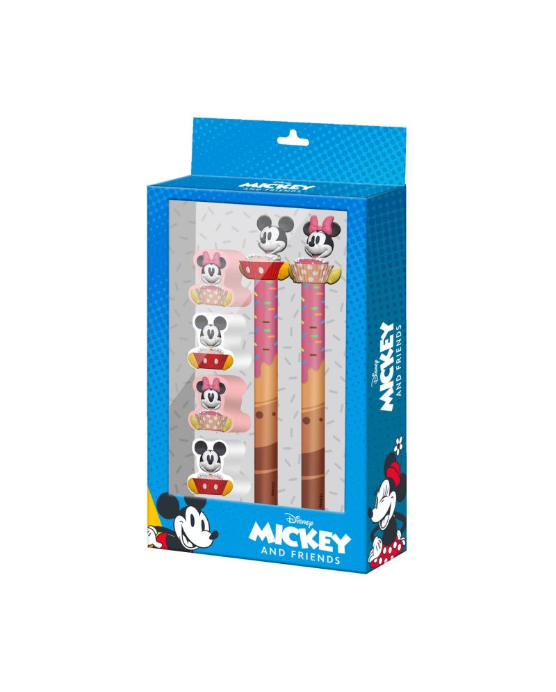MINNIE & MICKEY - Muffin - Set de 2 Crayons + 4 Gommes - vue principale