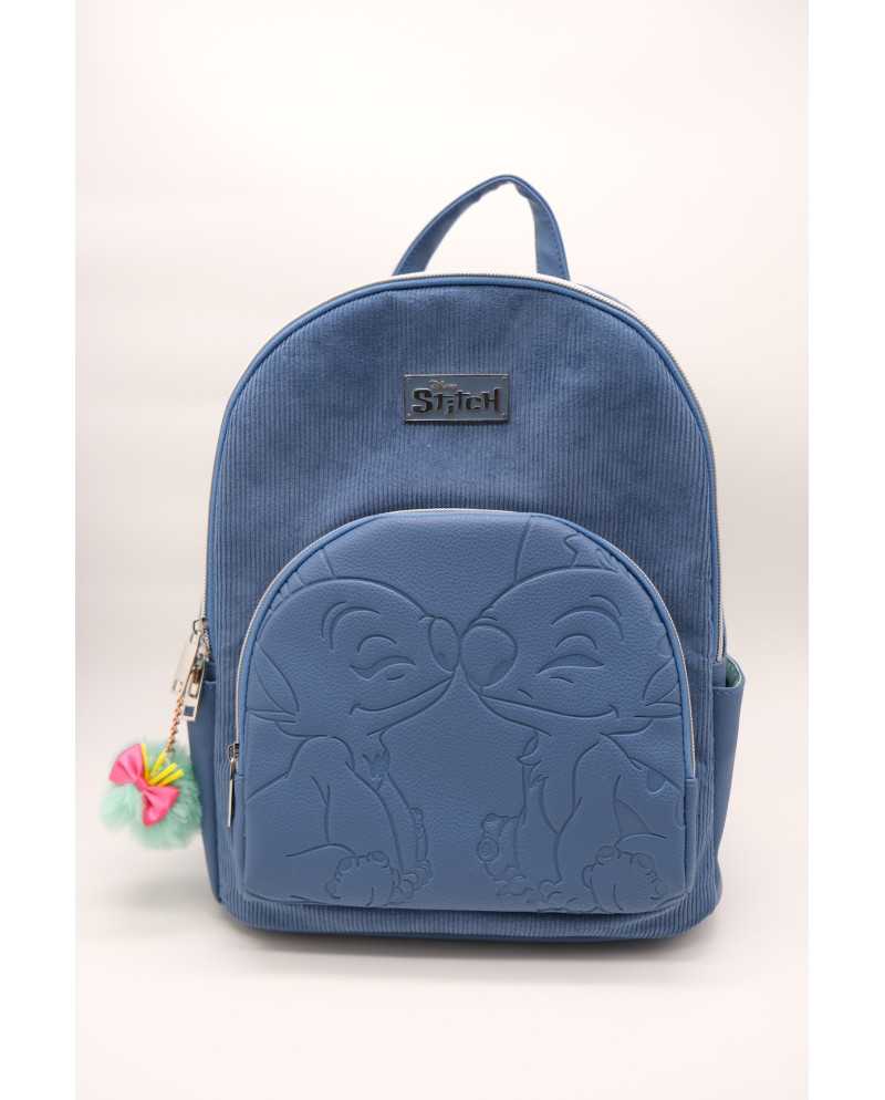 STITCH & ANGEL - Fashion Duo Blue Corduroy BackPack - '28x22x11cm'