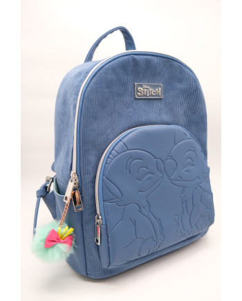 STITCH & ANGEL - Fashion Duo Blue Corduroy BackPack - '28x22x11cm'