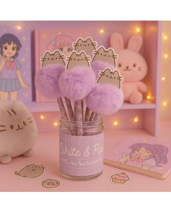 PUSHEEN - Boite de 10 Stylos-Bille Pompom - vue de face