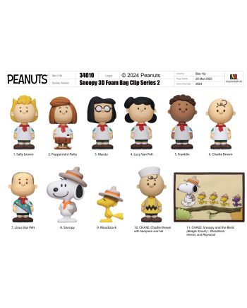 SNOOPY - Series 2 - 3D Foam Bag Clip (Display 24 Pcs) - vue de face