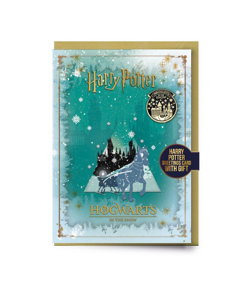 HARRY POTTER - Poudlard sous la Neige - Carte de Voeux avec Pin's - vue principale