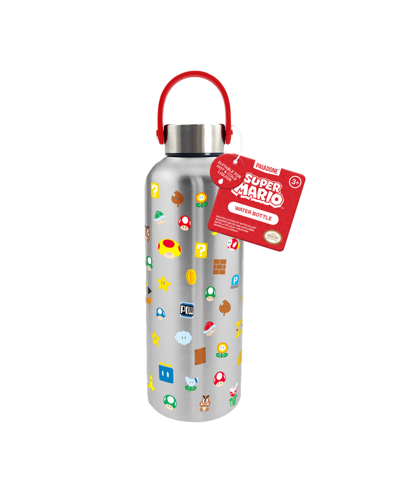 SUPER MARIO - Symboles - Bouteille d'Eau en Métal avec Anse - 500ml - vue principale