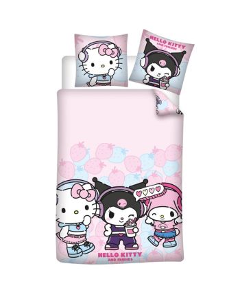 HELLO KITTY -Hello Kitty and Friend -Parure de lit 140x200cm + 65x65cm - vue principale