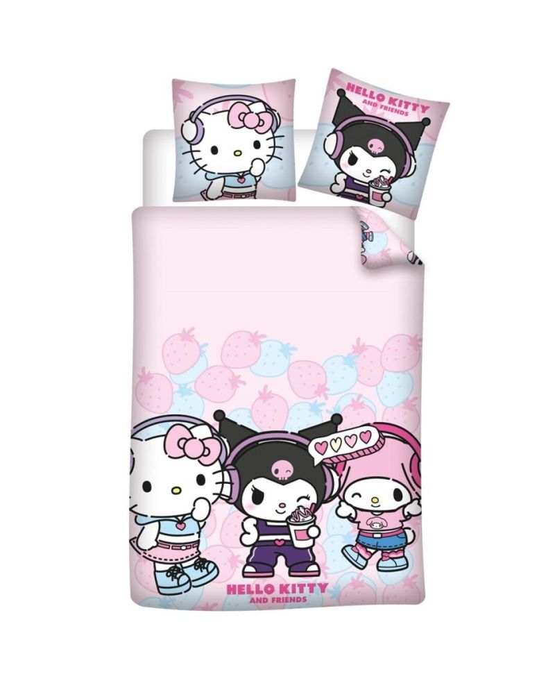 HELLO KITTY -Hello Kitty and Friend -Parure de lit 140x200cm + 65x65cm - vue principale