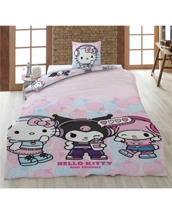 HELLO KITTY -Hello Kitty and Friend -Parure de lit 140x200cm + 65x65cm - vue de face