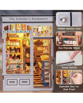 BOOK NOOK KIT - DIY- Librairie Scolaire - 168pc + Eclairage LED - vue de profil