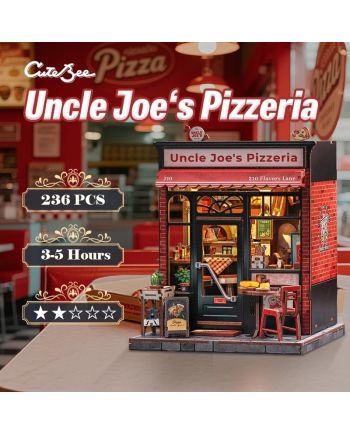 MINIATURE HOUSE - DIY- Pizzeria d'Oncle Joe - 236pc + Eclairage LED - vue de face