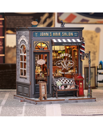 MINIATURE HOUSE - DIY- Salon de Coiffure John - 210pc + Eclairage LED - vue principale
