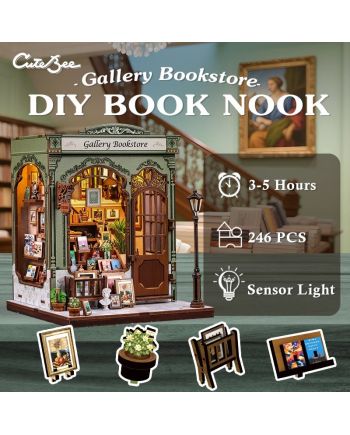 MINIATURE HOUSE - DIY- Galerie Librairie - 246pc + Eclairage LED - vue de face