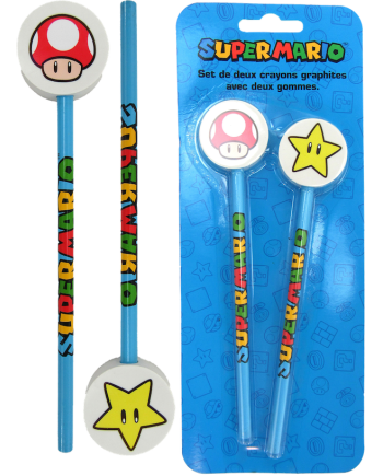 SUPER MARIO - Set de 2 Crayons avec Gomme - vue principale