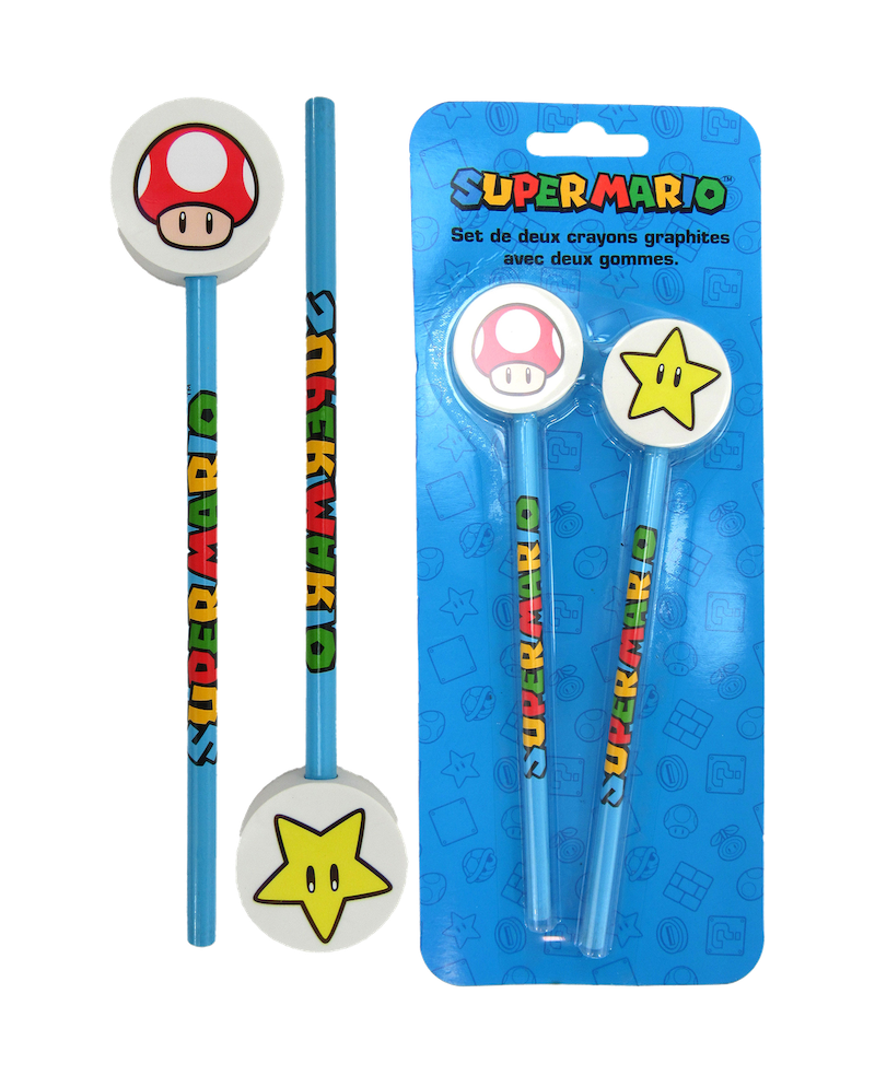 SUPER MARIO - Set de 2 Crayons avec Gomme - vue principale