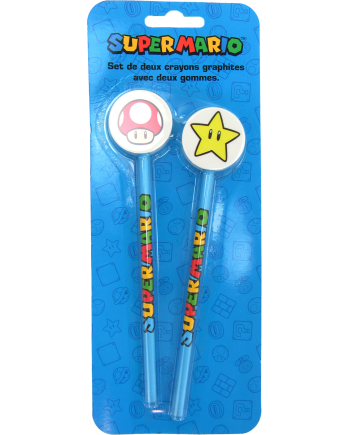SUPER MARIO - Set de 2 Crayons avec Gomme - vue de dos