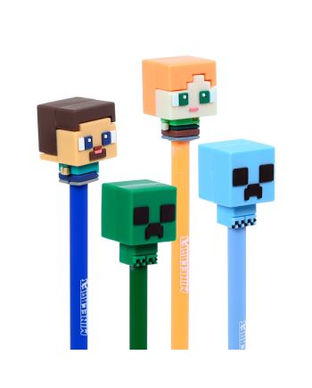 MINECRAFT - Chibi - Set de 4 Stylos à Gel Effaçable Head Topper - vue de face
