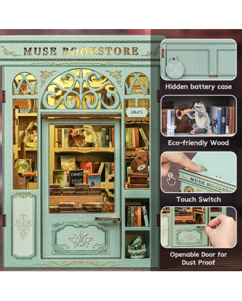 BOOK NOOK KIT - DIY- Librairie Muse - 201pc + LED Light - vue de profil