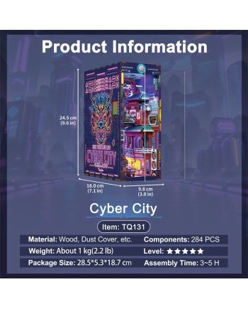 BOOK NOOK KIT - DIY- Cyber City - 284pcs + LED Light - vue de dos