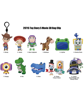 Toy Story 5 Foam Bag Clip - présentation des pièces du display