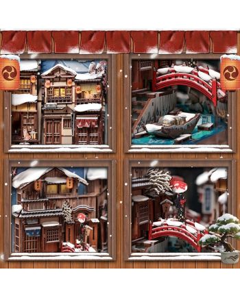BOOK NOOK KIT - DIY - Murmures de neige à Kyoto- 286pc + Eclairage LED - vue de detail