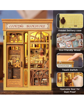 BOOK NOOK KIT - DIY- Librairie Culinaire - 156pc + Eclairage LED - vue de profil