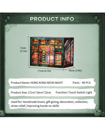 BOOK NOOK KIT - DIY - Hong Kong Lumière Neon - 49pc + Eclairage LED - vue du packaging