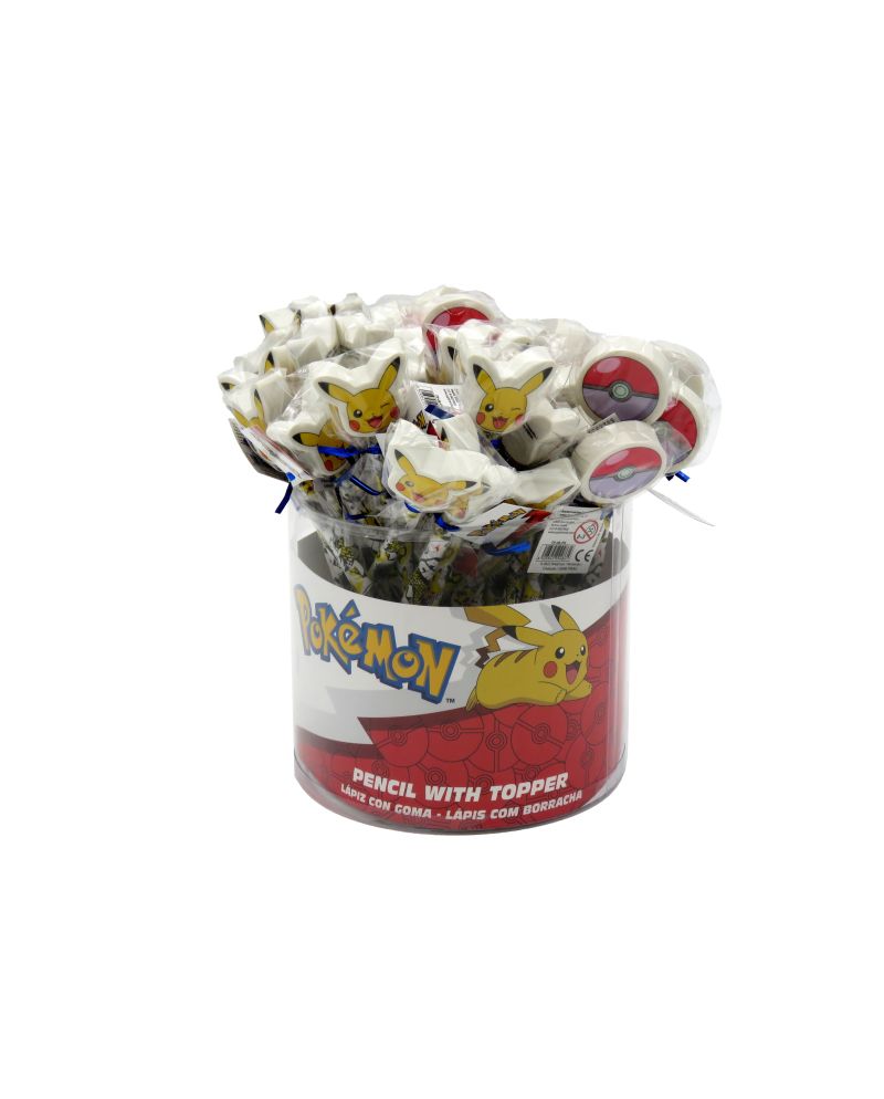 Display de 36 crayons Pokémon Pikachu et Pokéball avec gomme topper