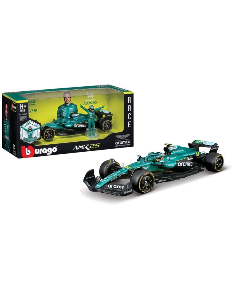 Modèle réduit F1 Aston Martin AMR25 2025 avec Alonso à l'échelle 1/24 par Bburago