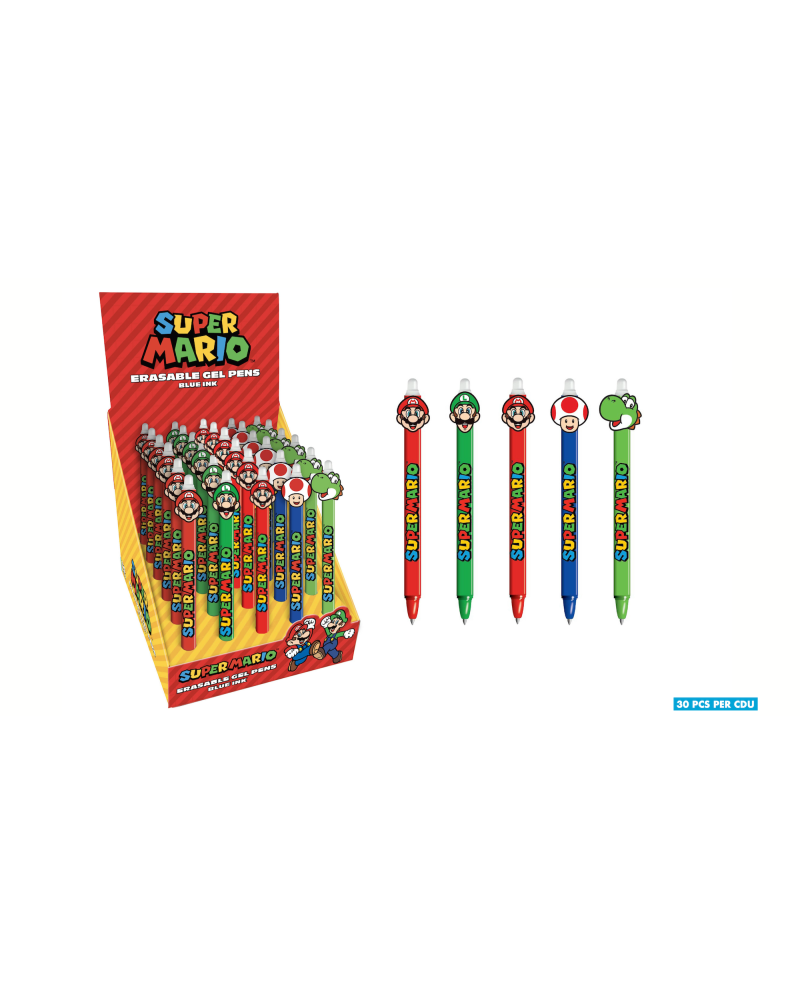 Stylo à gel effaçable Super Mario avec head topper - display de 30 pièces