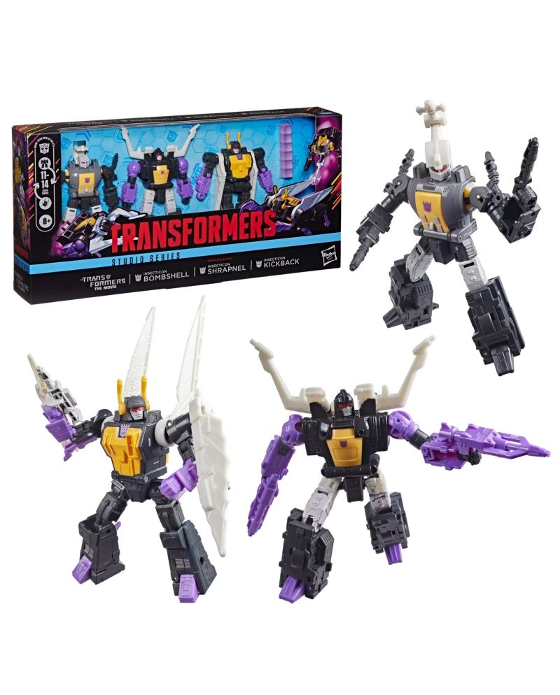 Figurine Transformers Bombshell, Shrapnell et Kickback MTME 14cm