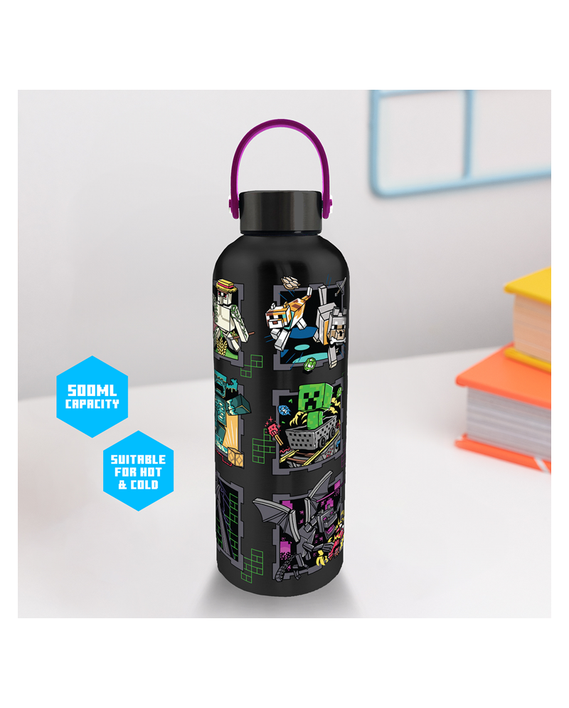 Bouteille d'eau en métal Minecraft Mascots avec anse 500ml