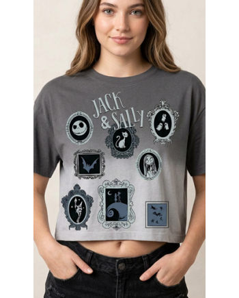 T-shirt crop top femme Jack et Sally, L'étrange Noël de Monsieur Jack, taille L