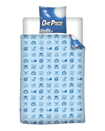 Détail du motif One Piece sur la parure de lit licence officielle