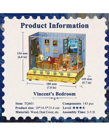 BOOK NOOK KIT - DIY- Chambre de Vincent - 143pcs + LED Light - vue de detail