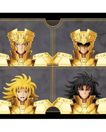 Blokees Saint Seiya Gemini Saga Champion Class avec différents visages et coiffures interchangeables de Saga des Gémeaux.