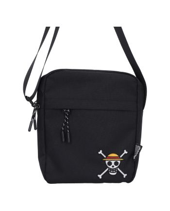 Sac bandoulière noir One Piece Jolly Roger de Luffy, vue de face