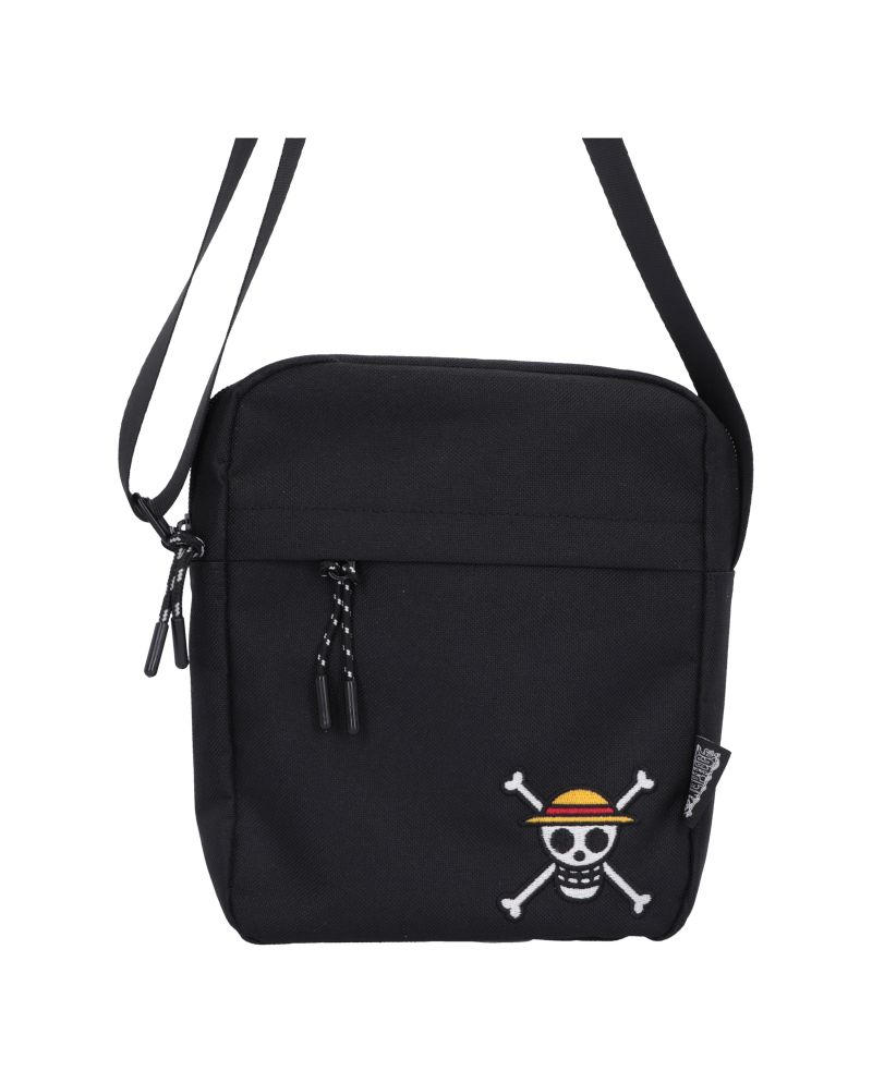 Sac bandoulière noir One Piece Jolly Roger de Luffy, vue de face