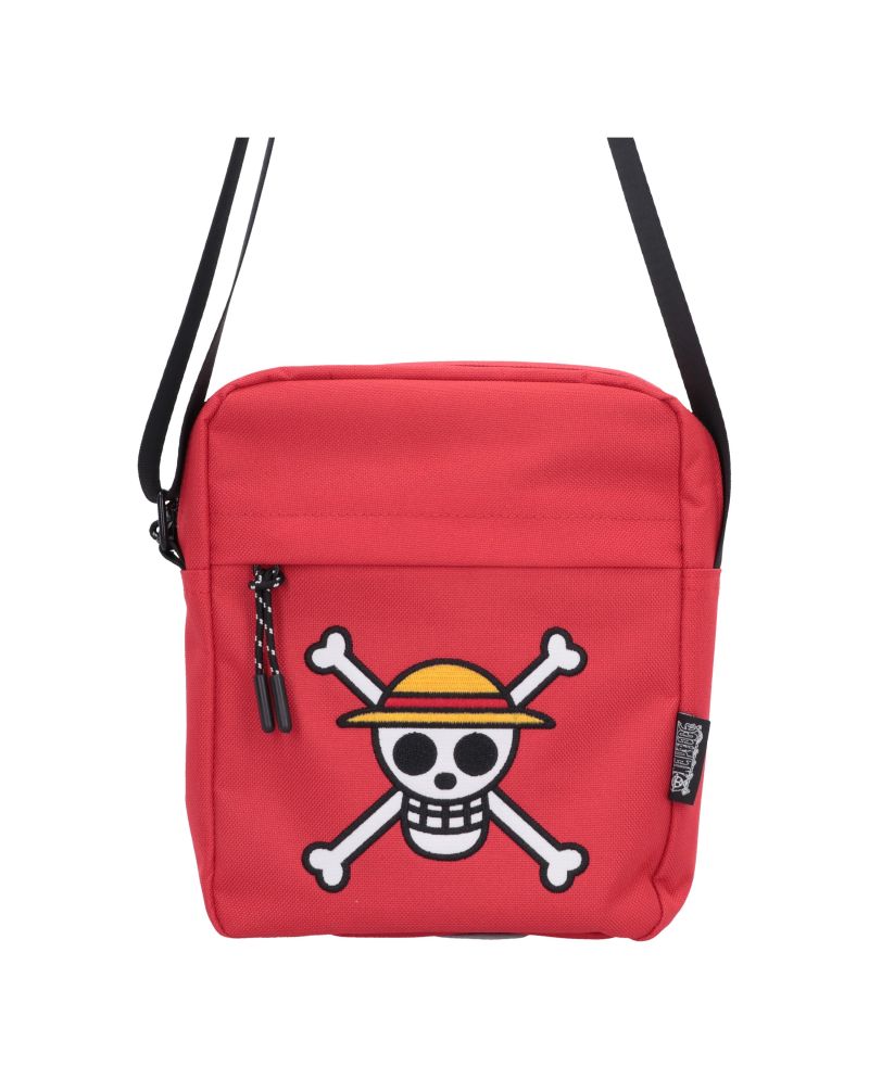 Sac bandoulière One Piece Luffy Jolly Roger rouge vue de face