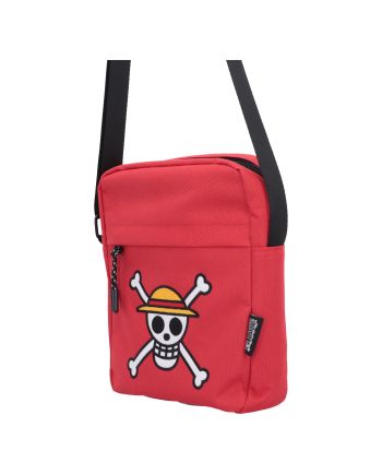 Sac bandoulière One Piece Jolly Roger rouge vue de profil