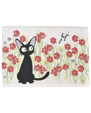 Dessous de table Kiki la Petite Sorcière motif Jiji et fleurs rouges, 34x48cm, édition Ghibli Benelic