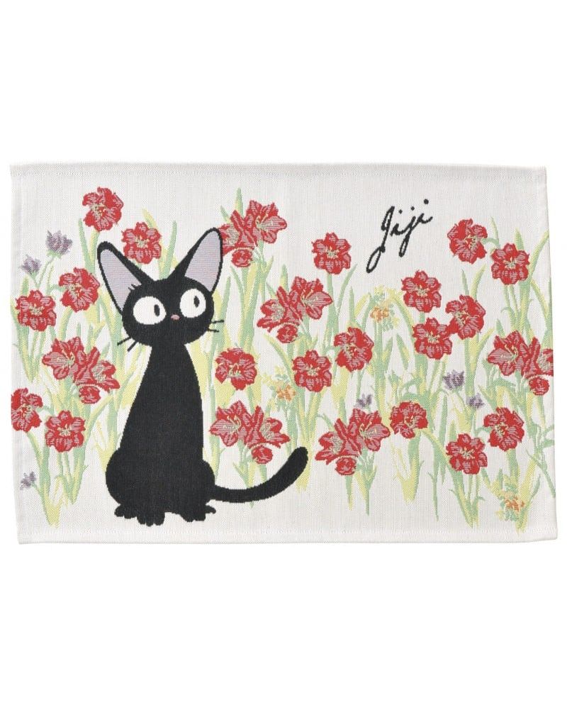 Dessous de table Kiki la Petite Sorcière motif Jiji et fleurs rouges, 34x48cm, édition Ghibli Benelic