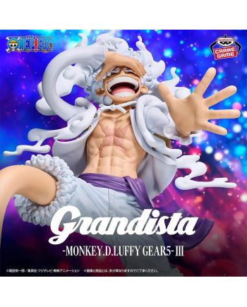 Luffy en Gear 5 dans un visuel de présentation de la gamme Grandista.